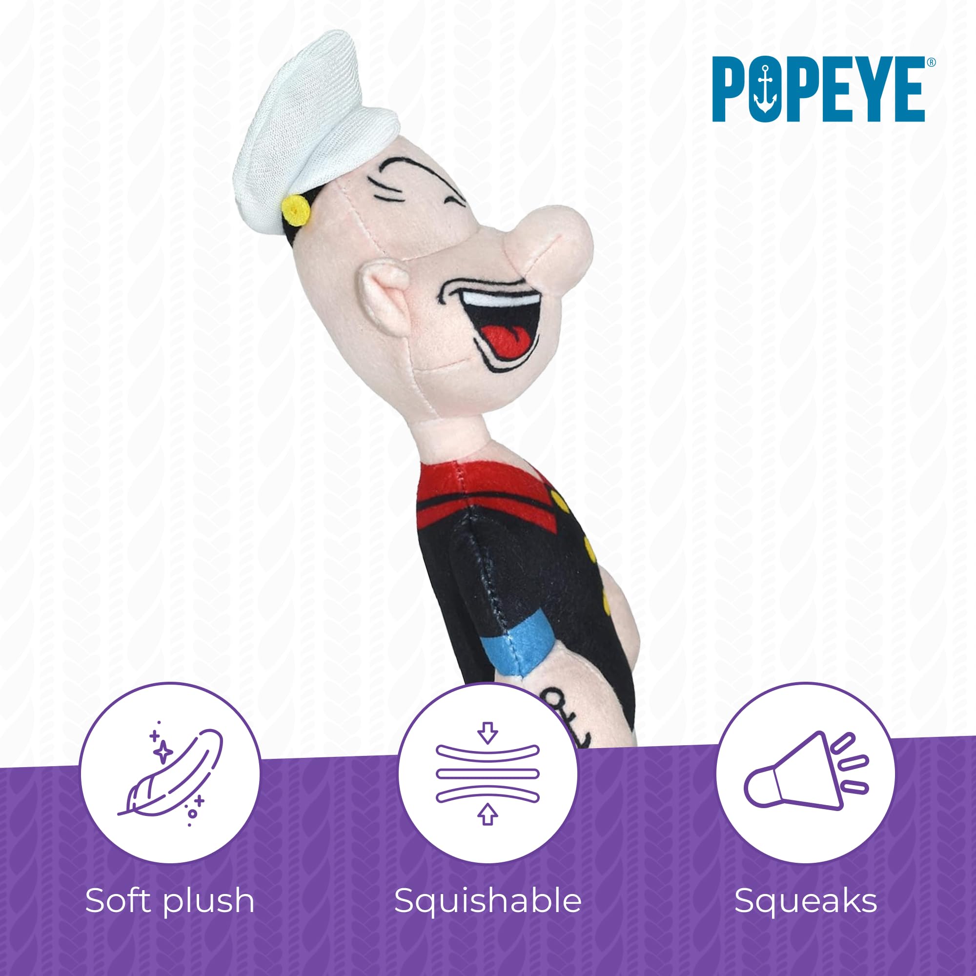 Multipet Popeye Dog Plush Toy - Extra Soft & Durable Chew Toy for Small, Medium & Large Dogs - 11 Inch Cuddling Stuffed Animal for Playtime & Comfort - Perfect for Indoor Play, Teething Puppies & Anxiety Relief
