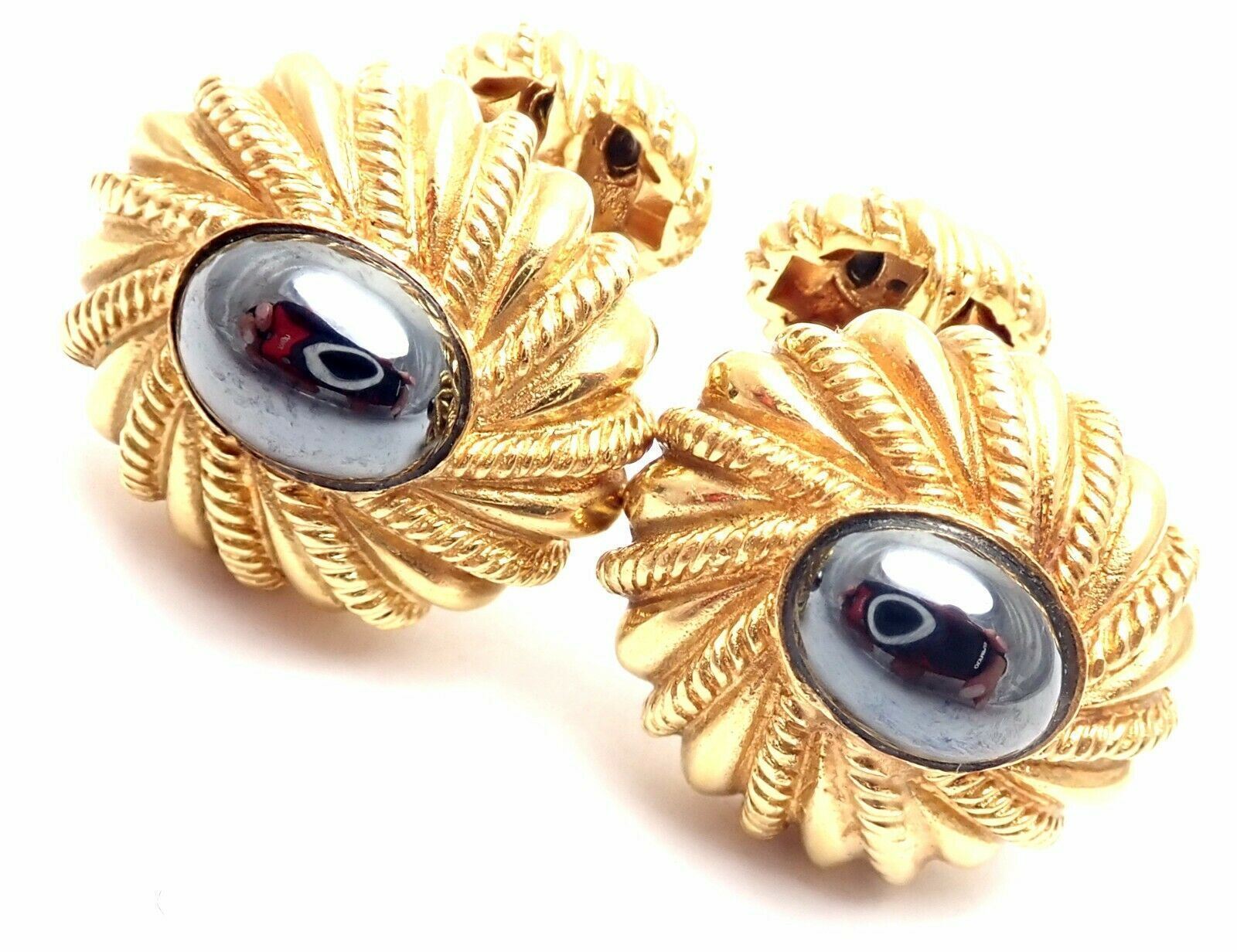 Authentic Tiffany & Co Jean Schlumberger 18k Yellow Gold Hematite Cufflinks for Men - Luxury Dress Shirt Accessories for Weddings & Formal Events