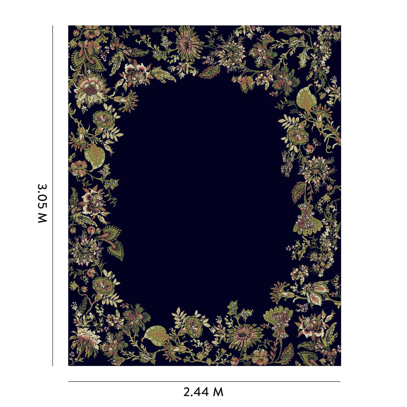 FLORA FANTASIA Black Area Rug - Modern Botanical Design for Living Room, Bedroom & Home Decor