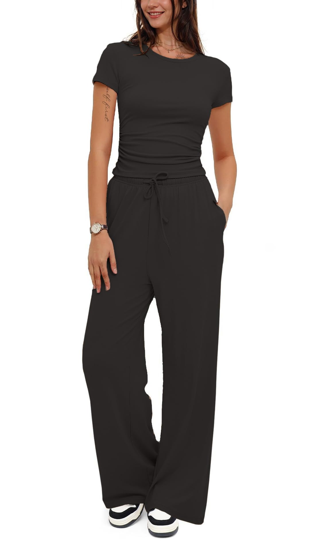LICOBOD Women's 2-Piece Lounge Set - Comfy Vacation Travel Biker Outfit with Shorts, Casual Workout Tracksuit for Streetwear | Perfect for Yoga, Gym, Travel & Relaxing at Home