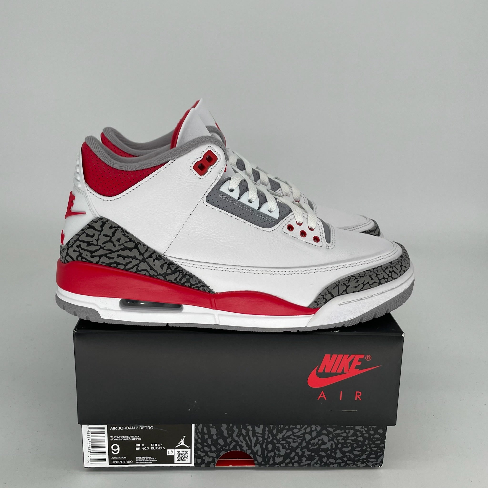 Original Air Jordan 3 Retro 'Fire Red' Men's Basketball Shoes Size 9 DN3707-160 - Perfect for Streetwear, Sneaker Collecting & Casual Wear