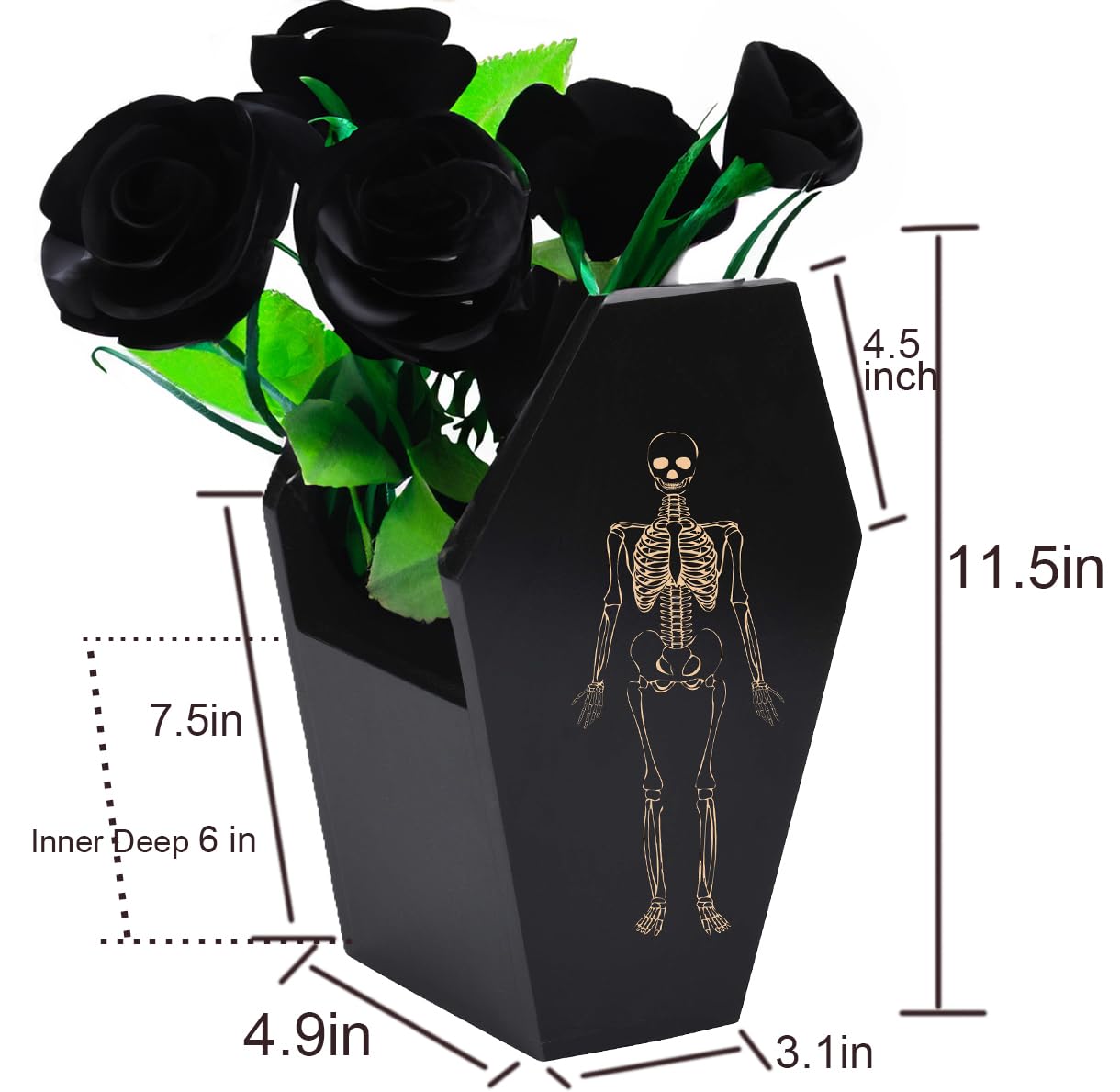 Large Capacity Skeleton Coffin Utensil Holder - Spooky Halloween Kitchen Decor for Goth, Bats, Skull & Spatulas - Durable Gothic Kitchenware Accessory with Deep Storage - Perfect for Halloween Parties, Haunted House Decor & Gothic Home Kitchen Organization