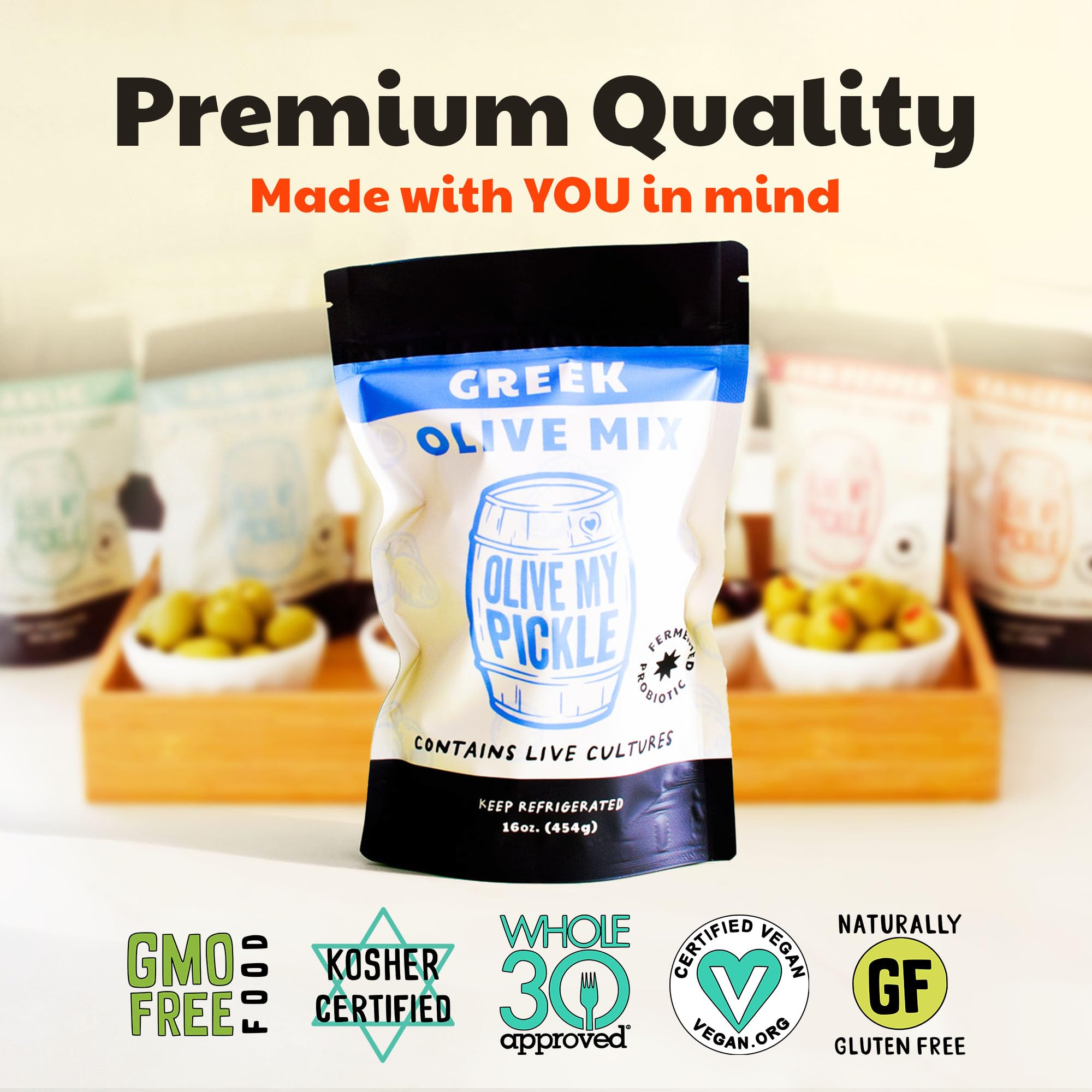 Olive My Pickle Probiotic Greek Olives Mixed - 48oz (3 Pack) | Organic Kalamata Olives with Live Cultures for Gut Health & Digestion | Keto, Paleo & Vegan Friendly Snack | Perfect for Charcuterie Boards, Salads & Healthy On-the-Go Snacking