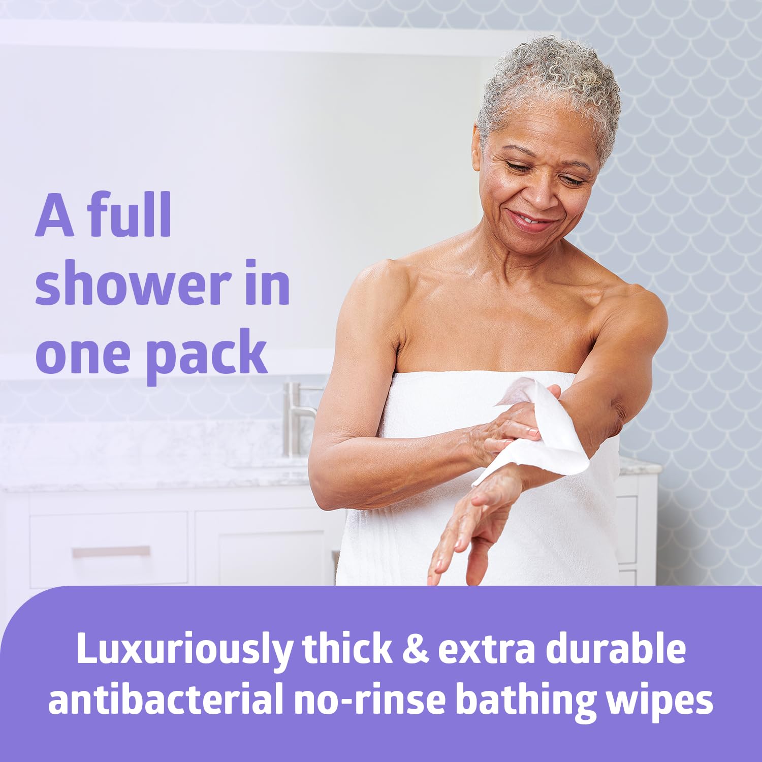 Medlind ReadyBath LUXE Scented Adult Bath Wipes - Extra Thick No Rinse Shower Wipes with Aloe for Sensitive Skin | Hypoallergenic & Alcohol-Free Body Wash Wipes (8 Count, 8x8 Inch) - Perfect for Travel, Post-Surgery Care, and Bedside Bathing