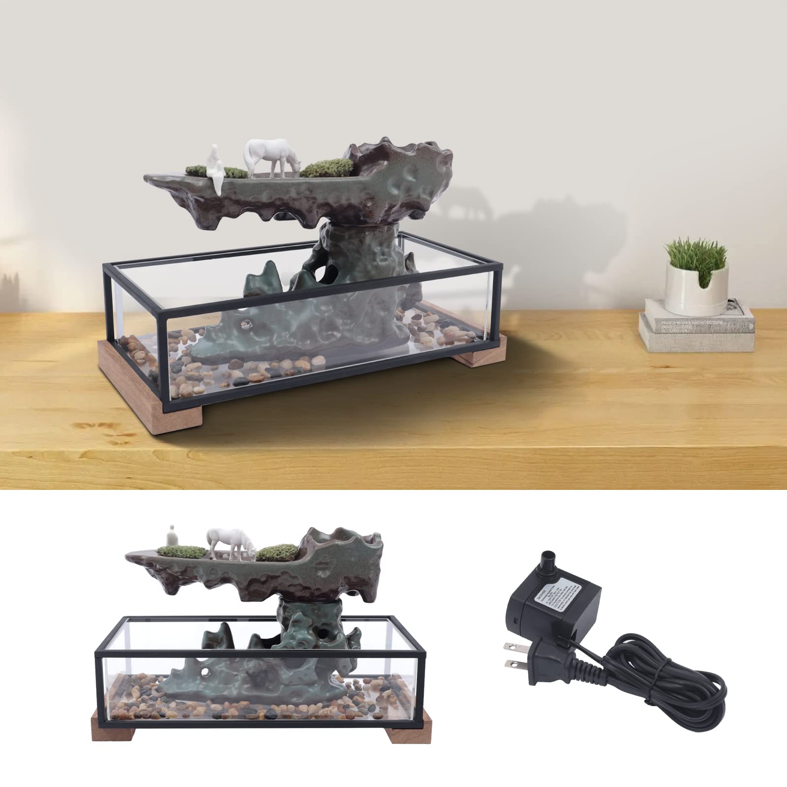 TFCFL Desktop Rockery Fountain with Waterfall - Zen Tabletop Water Feature for Home, Office, Living Room Decor - Relaxing Mini Waterfall Fountain with Natural Rock Design - Perfect Gift for Women & Men (Great for Stress Relief, Meditation Spaces & Home Office Decor)