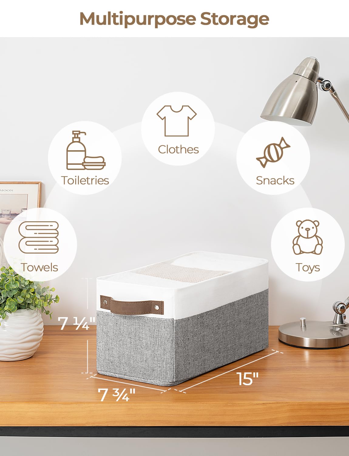 Narrow Storage Bins with Handles - Small Fabric Baskets for Shelves | Home Organization