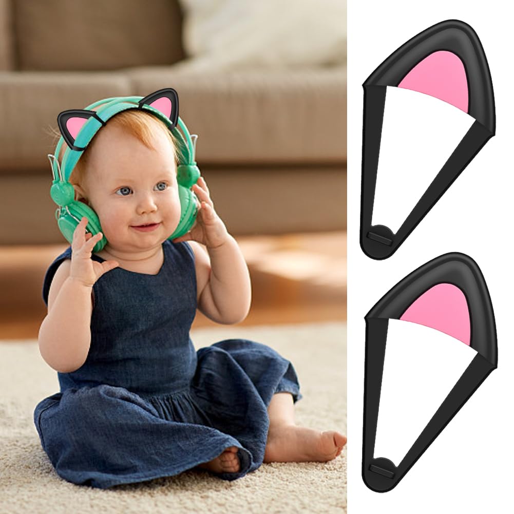 POHOVE 2pcs Cute Cat Ears Headphone Accessories - Adjustable Silicone Kitty Ears for Universal Gaming Headsets, Perfect for Cosplay, Streamers & Anime Lovers (Black/White)