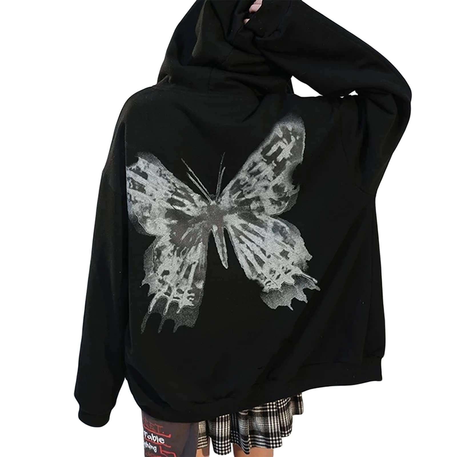 Gothic Zip Up Hoodie for Women - Oversized Harajuku Punk Sweatshirt | Y2K Aesthetic Fall Jacket | Perfect for E-Girl Fashion, Streetwear & Autumn Layering