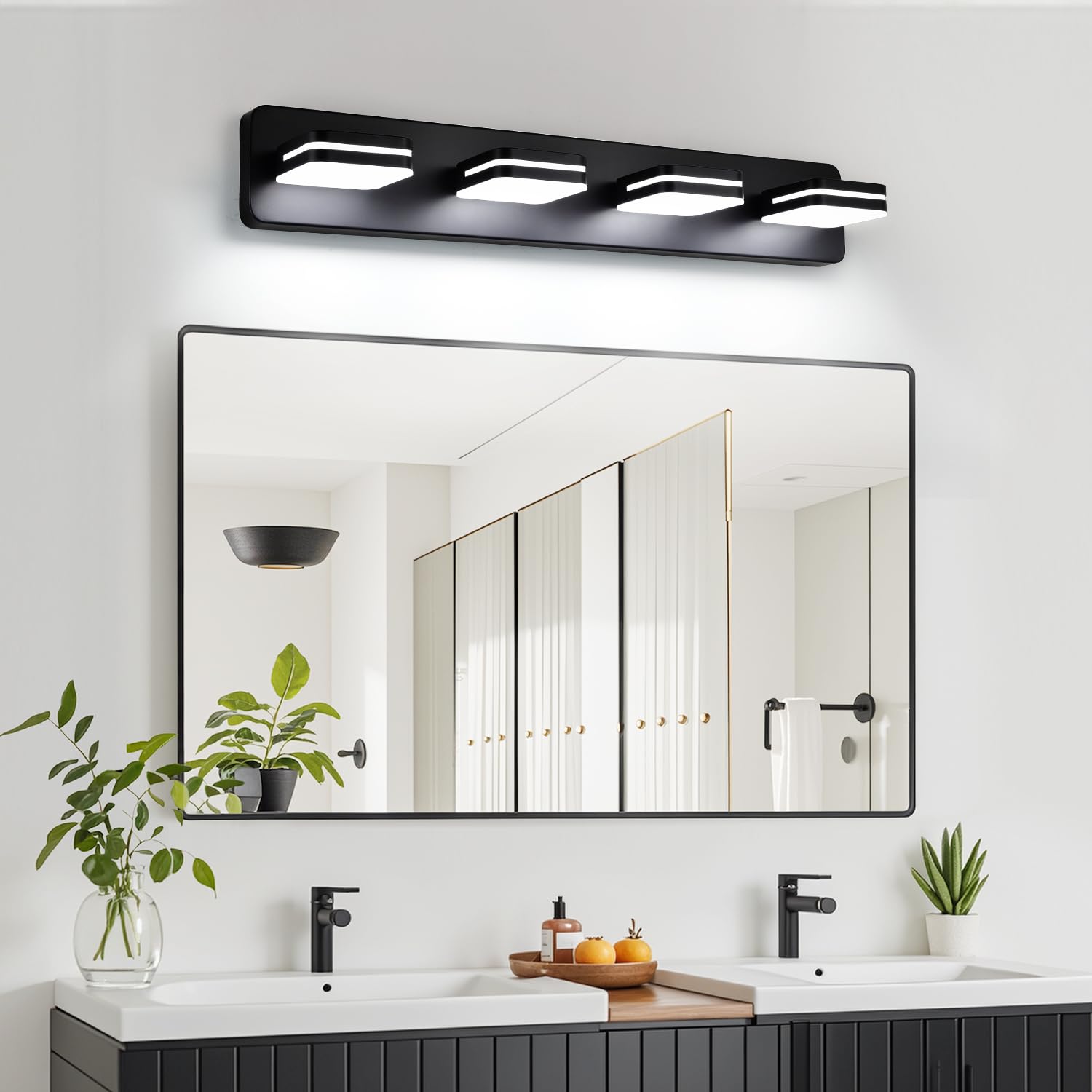 Torondo LED Modern Bathroom Vanity Light Fixtures - 4-Light Acrylic Bathroom Wall Sconce, Matte Black Finish with White Light (5000K) - Perfect for Mirror Lighting, Bathroom Decor & Modern Home Illumination