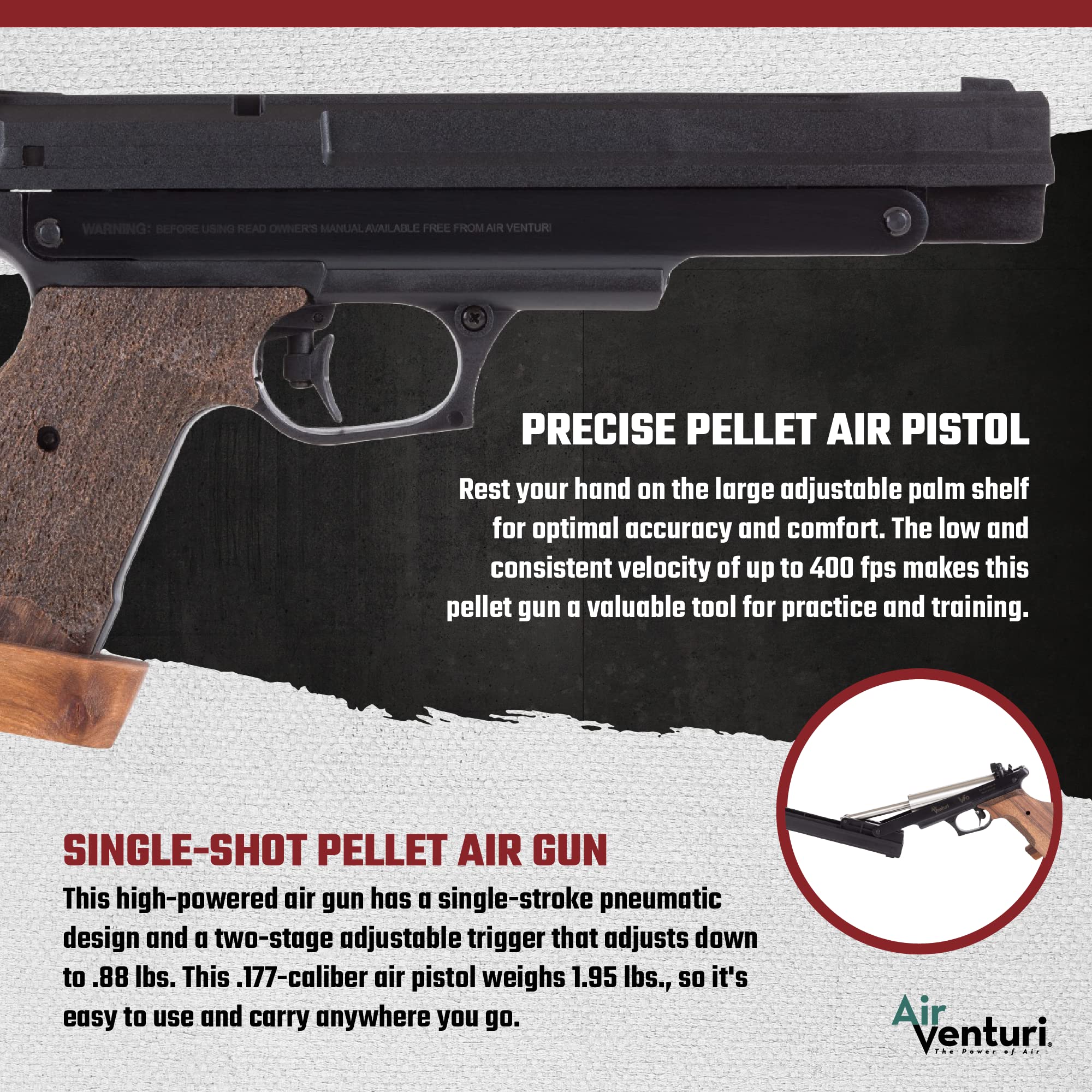Air Venturi V10 .177 Caliber Competition Target Match Air Pistol - Precision Target Shooting & Training for Indoor/Outdoor Range Use