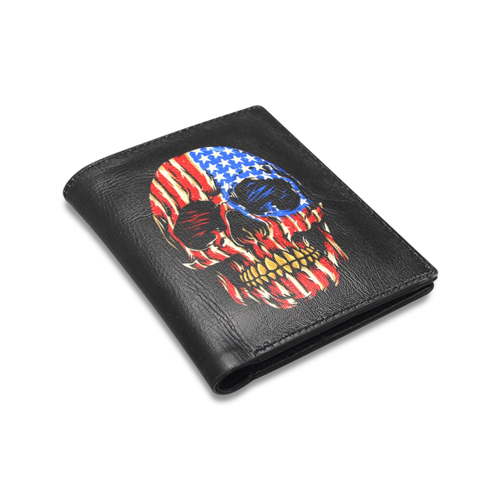 Patriotic American Flag Skull Leather Wallet for Men - Stylish RFID Blocking Bifold Wallet for Everyday Use & Travel