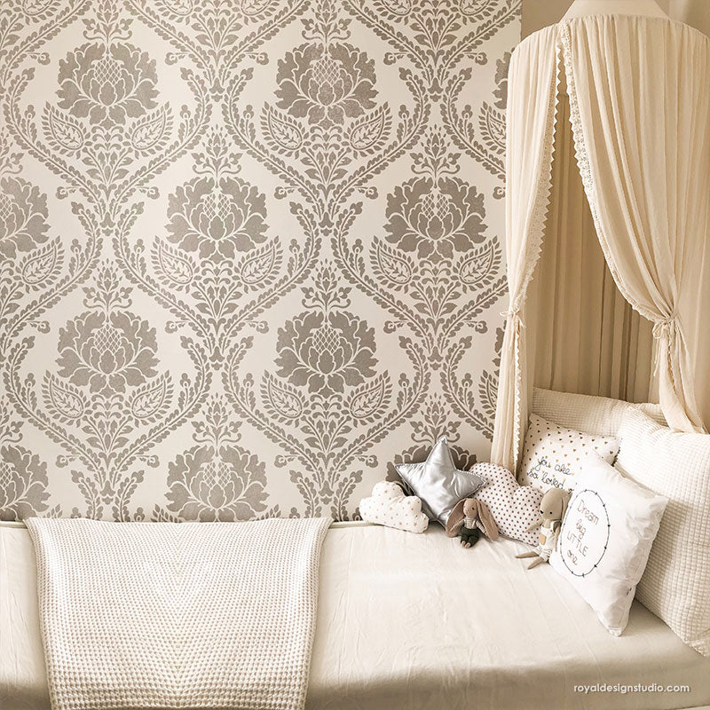 Windsor Damask Wall Stencil - Reusable DIY Painting Template for Home Decor, Accent Walls & Furniture - Perfect for Bedroom, Living Room & Office Design