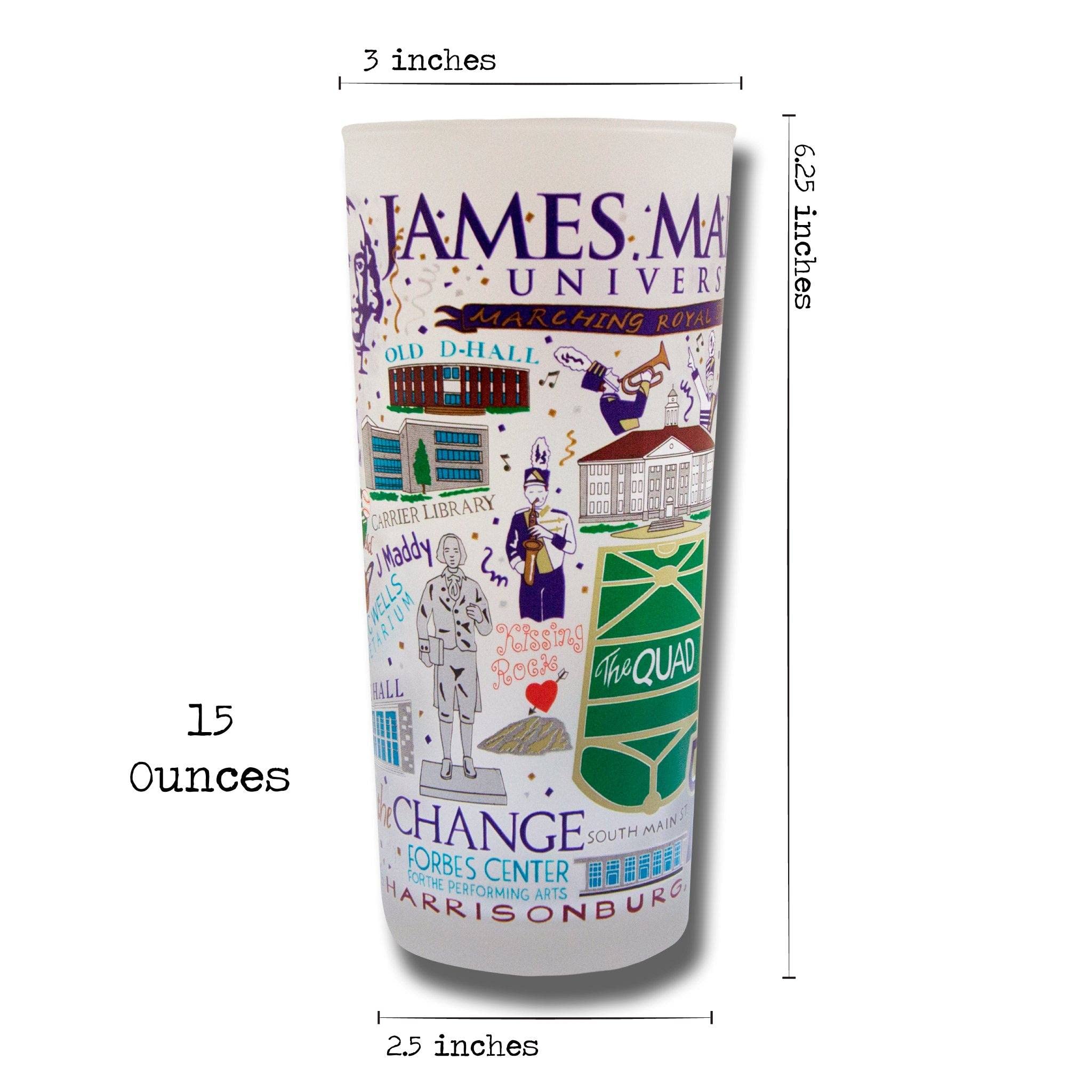 James Madison University Alumni Glass Cup - 15oz Dishwasher Safe Tumbler for JMU Fans, Kitchen & Office Use | Catstudio Drinking Glass for Water, Juice & Cocktails