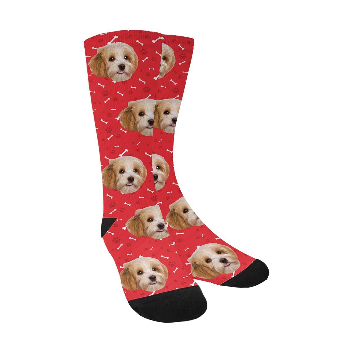 Custom Photo Socks for Men & Women - Personalized Dog Bone Paw Print Crew Socks - Great for Pet Lovers, Gifts & Everyday Wear