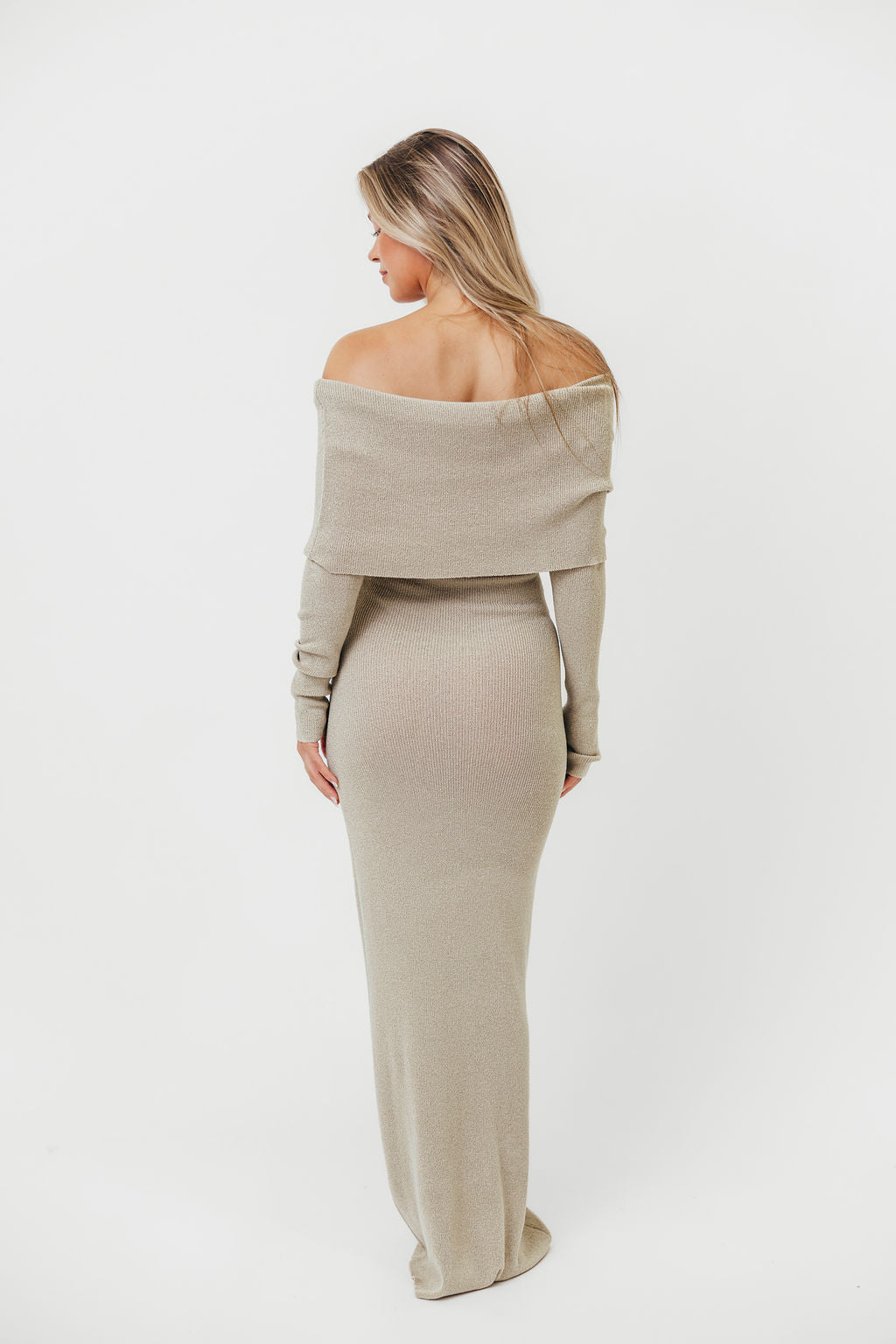 Winona Off the Shoulder Knit Maxi Dress in Oyster - Elegant Summer Beach Dress for Women, Boho Chic Flowy Long Dress, Perfect for Vacations, Weddings & Date Nights