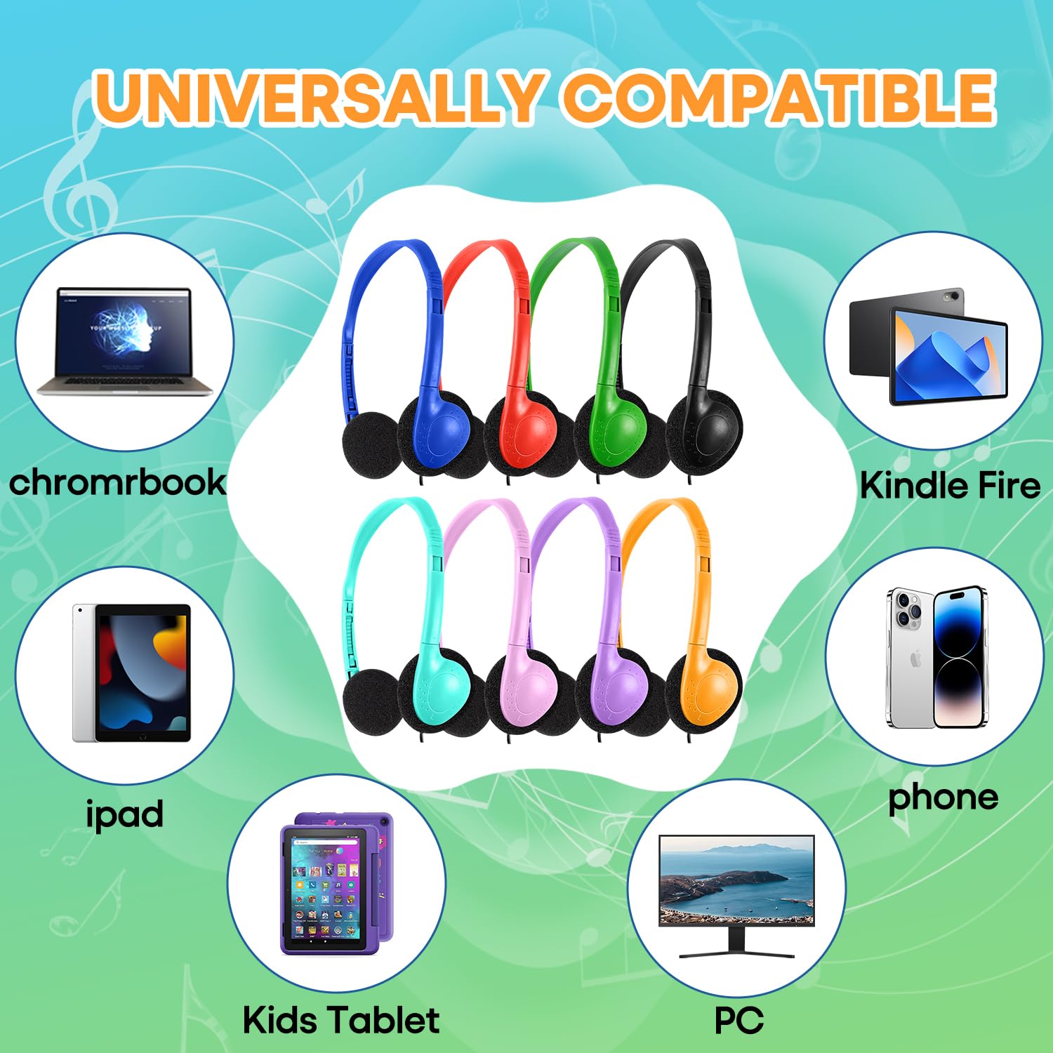 50 Pack Bulk Classroom Headphones - Durable Wired Earphones for Students, Kids, Teens & Adults - School Headset Set for Learning Centers, Libraries & Computer Labs (HY857, 50 Mixed Colors)
