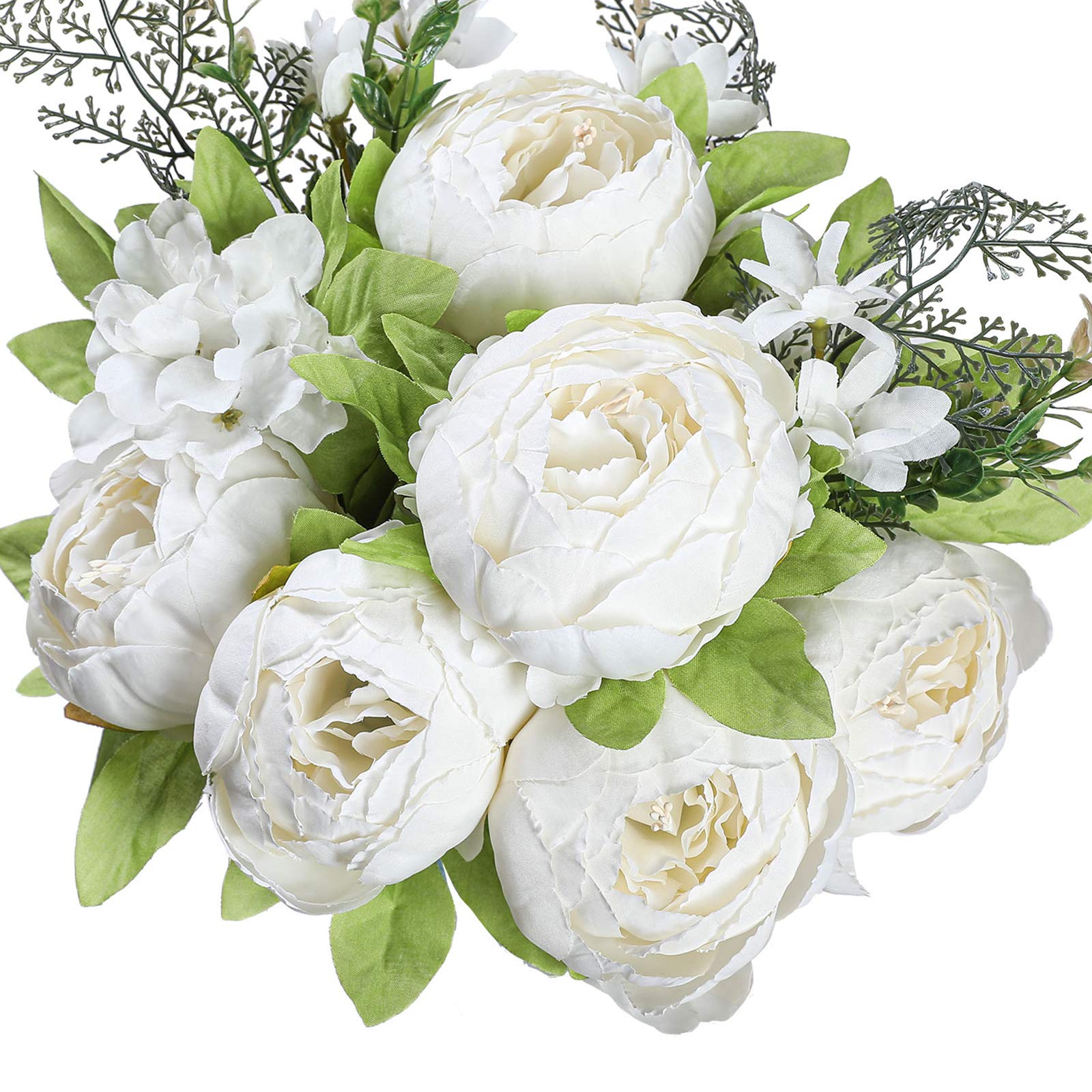 Floralsecret 1 Pack Artificial Peony Fake Flowers - Realistic Silk Peonies for Home Decor, Office, Wedding Centerpieces & Vintage Style Arrangements (White & Orange) - Perfect for Table Decorations, Bridal Bouquets & DIY Crafts