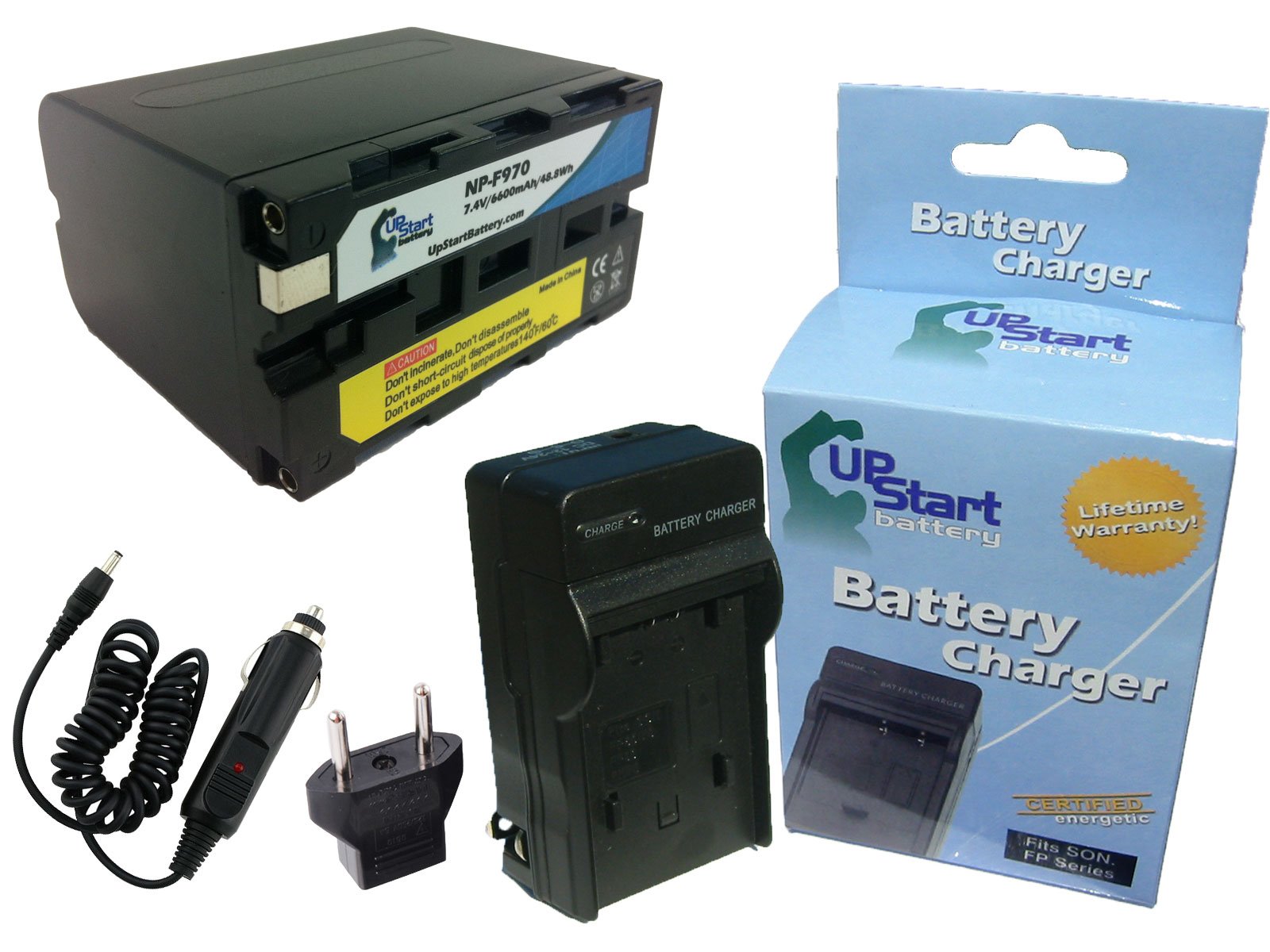 Sony NP-F970 Replacement Battery and Charger Kit - 6600mAh 7.4V Li-ion Compatible with Sony DCR-TRV130 Camcorder & Digital Cameras - Includes Car Charger & EU Adapter - Perfect for Travel, Vlogging, and Outdoor Photography