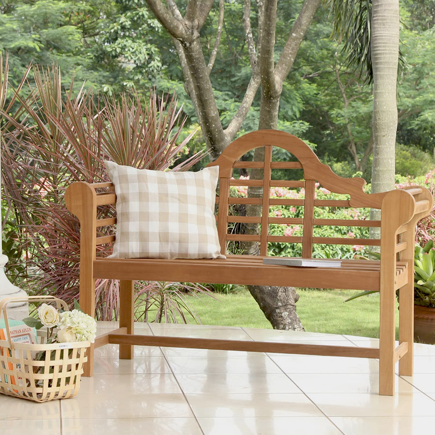 Cambridge Casual Lutyens 4-Foot Outdoor Garden Bench - Natural Teak Wood Patio Furniture for Backyard, Porch & Garden Seating