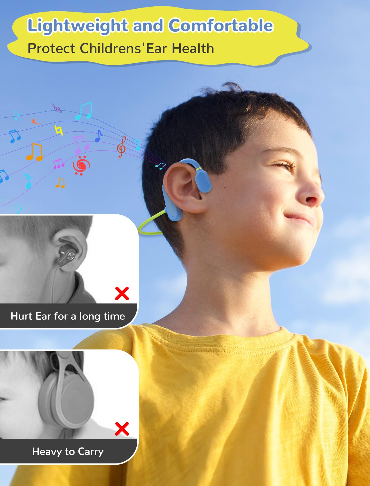 Wireless Kids Headphones 5.3 Bluetooth - Open Ear Air Conduction Headphones for Children, IPX5 Waterproof, Lightweight Design with Built-in Mic - Perfect for School, Home, Outdoor Activities & Online Learning (Blue)