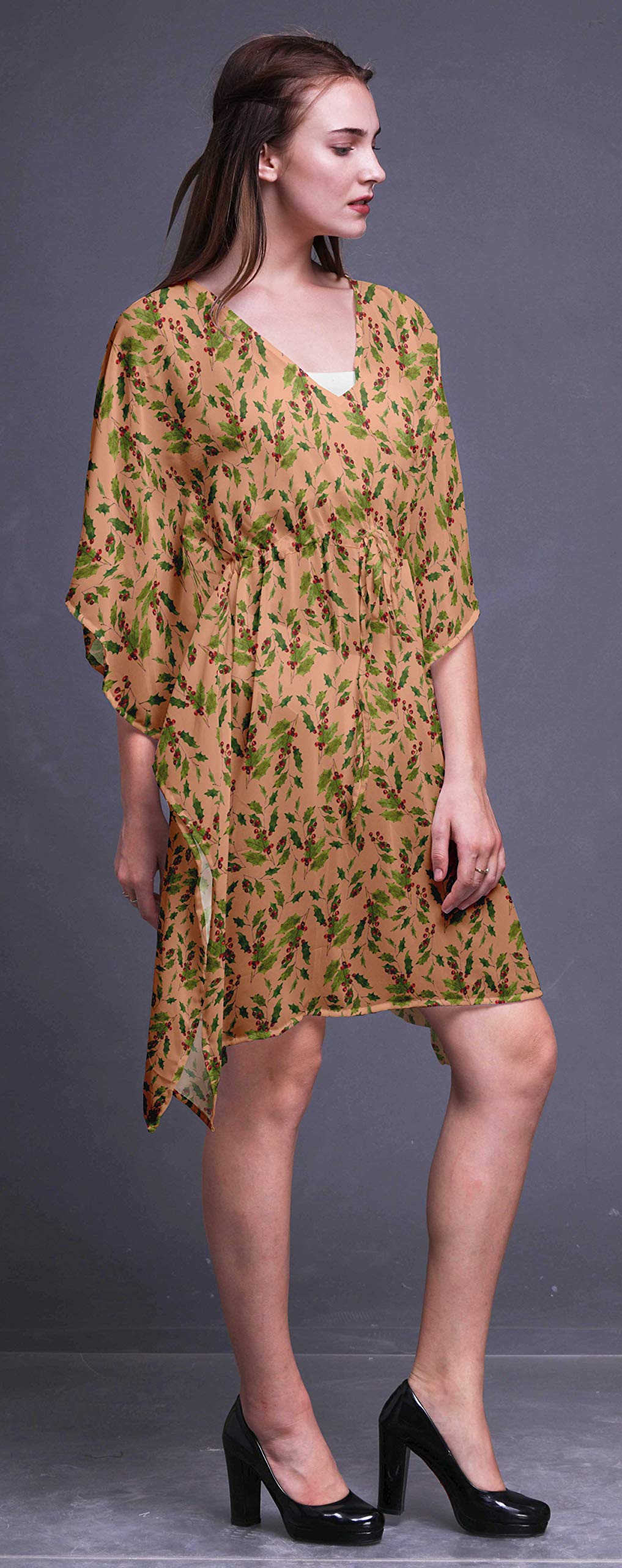 Bimba Women's Short Caftan Midi Dress - Beach Cover Up, Swimwear Wrap, Boho Summer Dress for Pool, Vacation & Resort Wear