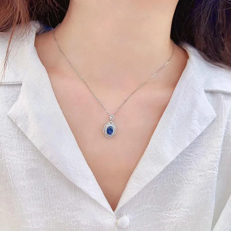 18K White Gold Sapphire and Diamond Necklace for Women - Luxury Natural Gemstone Jewelry - Perfect Anniversary, Birthday & Wedding Gift - Elegant for Parties, Date Nights & Special Occasions