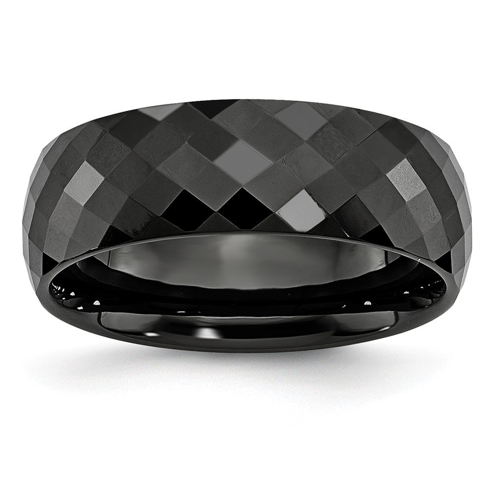 Black Ceramic Unisex Comfort Fit Band Ring - 7.5mm Faceted Black Bow Jewelry for Men & Women | Perfect for Weddings, Anniversaries, Gifts & Everyday Wear