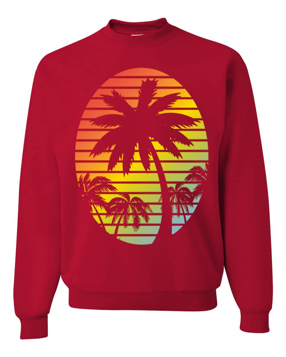 Wild Bobby Tropical Palm Trees Sunset Graphic Sweatshirt - Unisex Crewneck Pullover for Beach Vacation & Summer Outfits