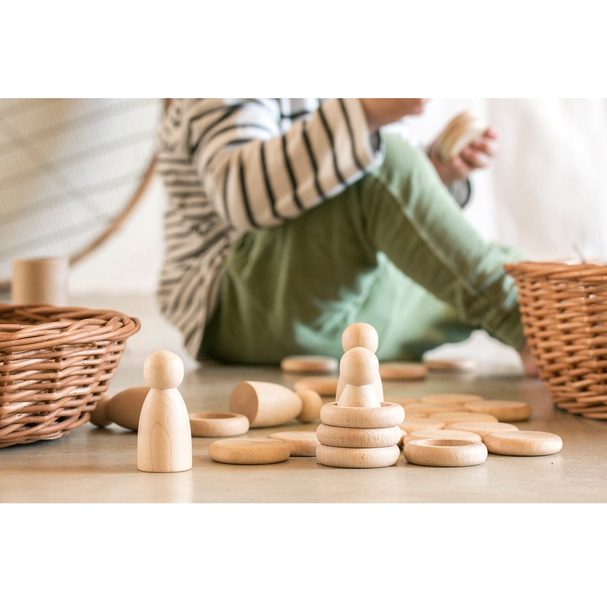 Grapat Natural Wooden Nins, Rings & Coins Set - Montessori Sensory Toys for Toddlers - Open-Ended Play & Early Learning Activities