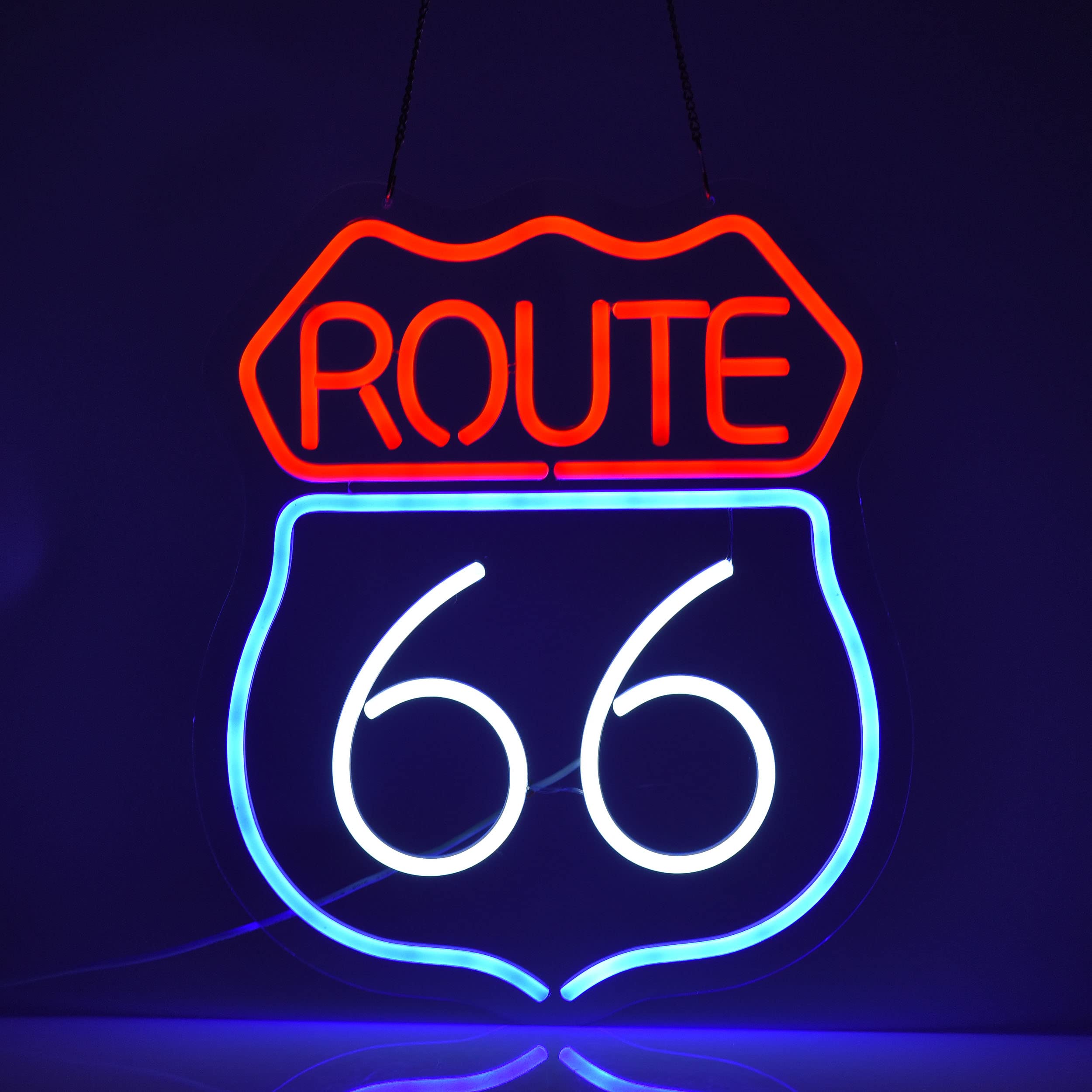 Vintage Route 66 Neon Sign - Handmade LED Beer Bar Wall Decor with Dimmable Switch | Perfect for Man Cave, Home Office, Bedroom, Pub, Cafe & Game Room