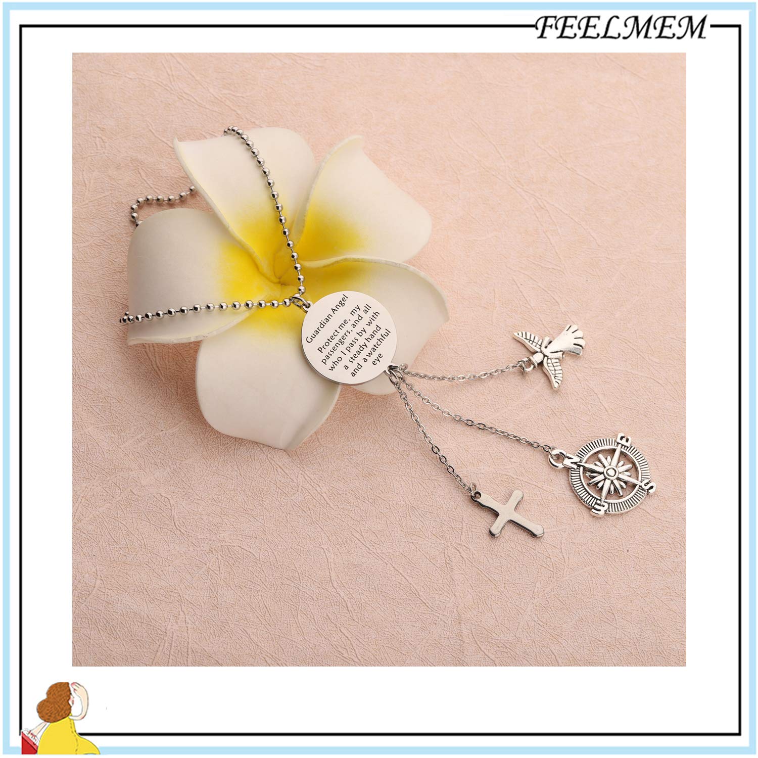 FEELMEM Guardian Angel Prayer Car Charm - Spiritual Protection for Drivers & Passengers | Religious Car Accessory Gift for Safe Travel | Perfect for Hanging on Rearview Mirror (Christian Faith-Based Decor)