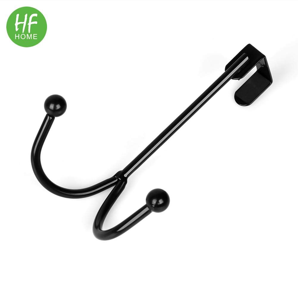 HFHOME 2-Pack Over The Door Double Hanger Hooks - Heavy Duty Metal Coat Hooks for Hanging Jackets, Hats, Robes & Towels - Space Saving Closet Organizer (Black) - Perfect for Bedroom, Bathroom & Entryway Storage
