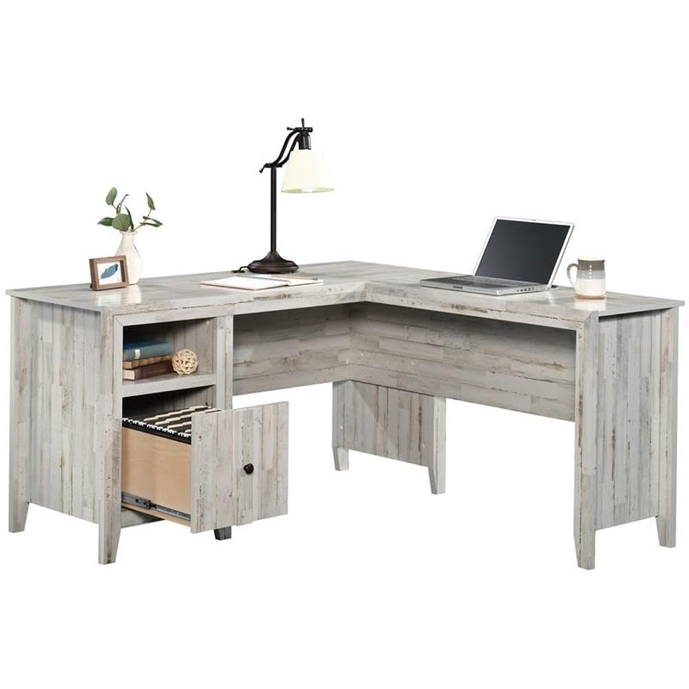 UrbanPro Traditional L-Shaped Desk - Engineered Wood White Plank for Home Office, Gaming & Study - Modern Workstation with Ample Space