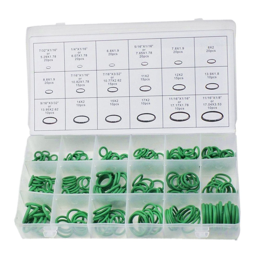 BaiFM 18 Sizes 270pcs Car AC Compressor O-Ring Seals Kit - Green Rubber Gasket Assortment Set for Automotive Air Conditioning Repair & Maintenance - Perfect for Mechanics, DIY Car Enthusiasts & HVAC Professionals