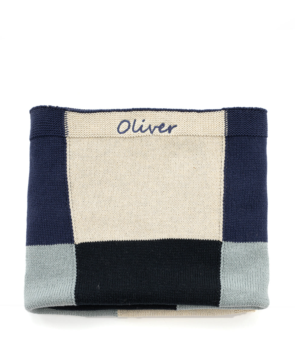 Custom Personalized Baby Blanket - Soft Patchwork Blue Cotton Blanket for Newborns | Perfect for Nursery, Gift, and Photo Shoots