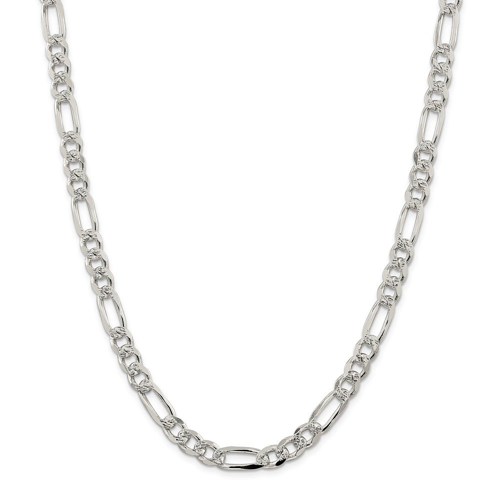 Sterling Silver 8mm Pavé Flat Figaro Chain Necklace for Men & Women - 16