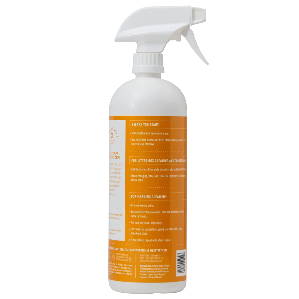 Natural Cat Litter Box Deodorizer with Enzymes - Eliminates Litter Box Odors Safely for Cats & Kittens - 27.05 fl oz - Perfect for Multi-Cat Homes & Small Spaces