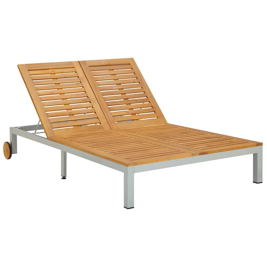 Premium Acacia Wood Double Sun Lounger - Outdoor Patio Furniture for Garden, Terrace & Balcony - Weather-Resistant Wooden Sunbed for Relaxing, Poolside Lounging & Backyard Comfort