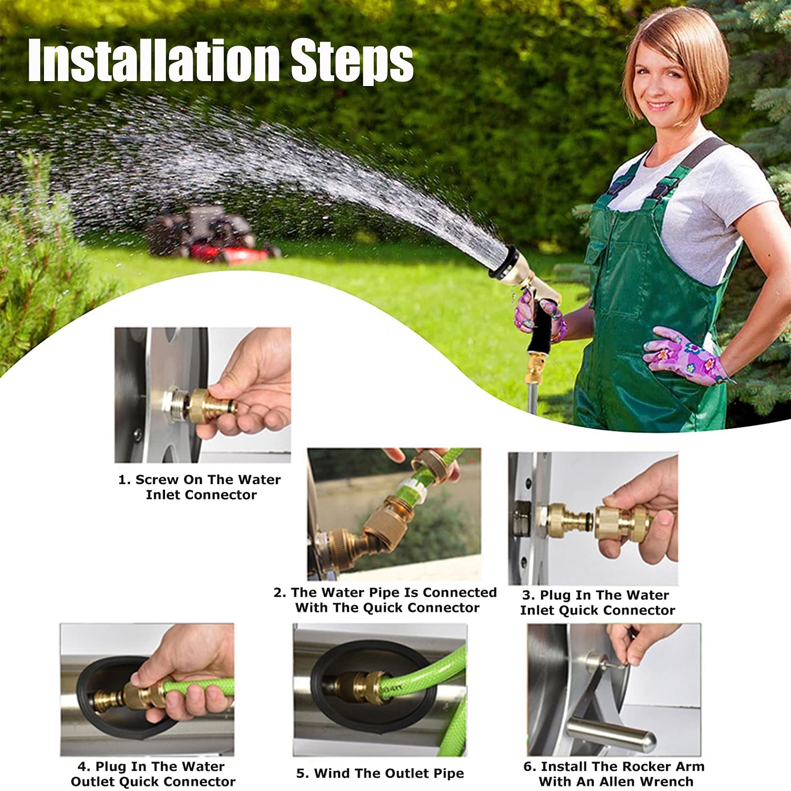 Stainless Steel Garden Hose Reel - Wall Mounted & Portable Outdoor Water Hose Holder for Lawn, Garden, Patio & Car Washing
