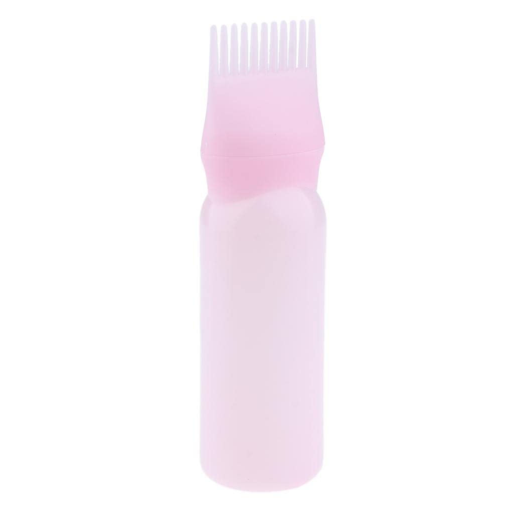 60ml Empty Comb Bottle for Hair Dye - Graduated Scale Measuring Bottle with Brush - Perfect for Salon, Home Hair Coloring & DIY Beauty Supplies (Pink)