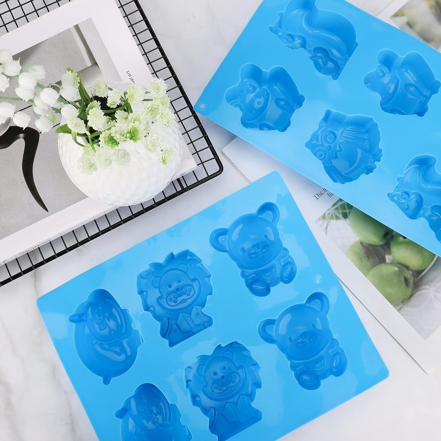 Skyatil 2-Pack Large 3D Silicone Animal Soap Molds for Jello, Chocolate, Cake, Fondant, Candy, Cookies, Baking, Clay, Ice, DIY Resin Crafts - Bear Shape Molds for Gummy, Hard Candy & Decorative Handmade Projects (Perfect for Birthday Parties, Baby Showers & Holiday Treats)
