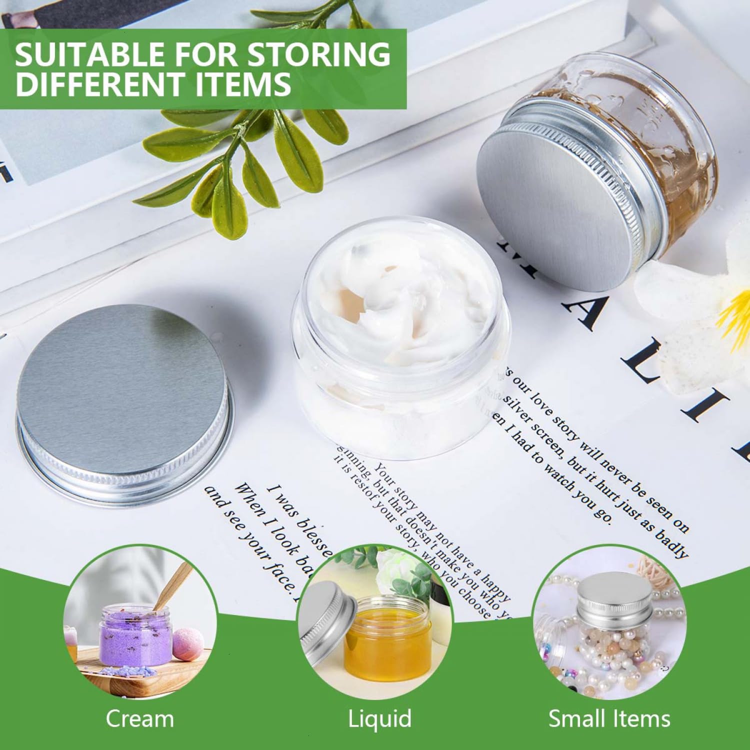 5 Pack 1 OZ Plastic Travel Size Containers with Lids - Leak Proof Small Jars for Creams, Lotions & Cosmetics (Silver) - Perfect for Toiletries, Makeup & Skincare Travel Kit