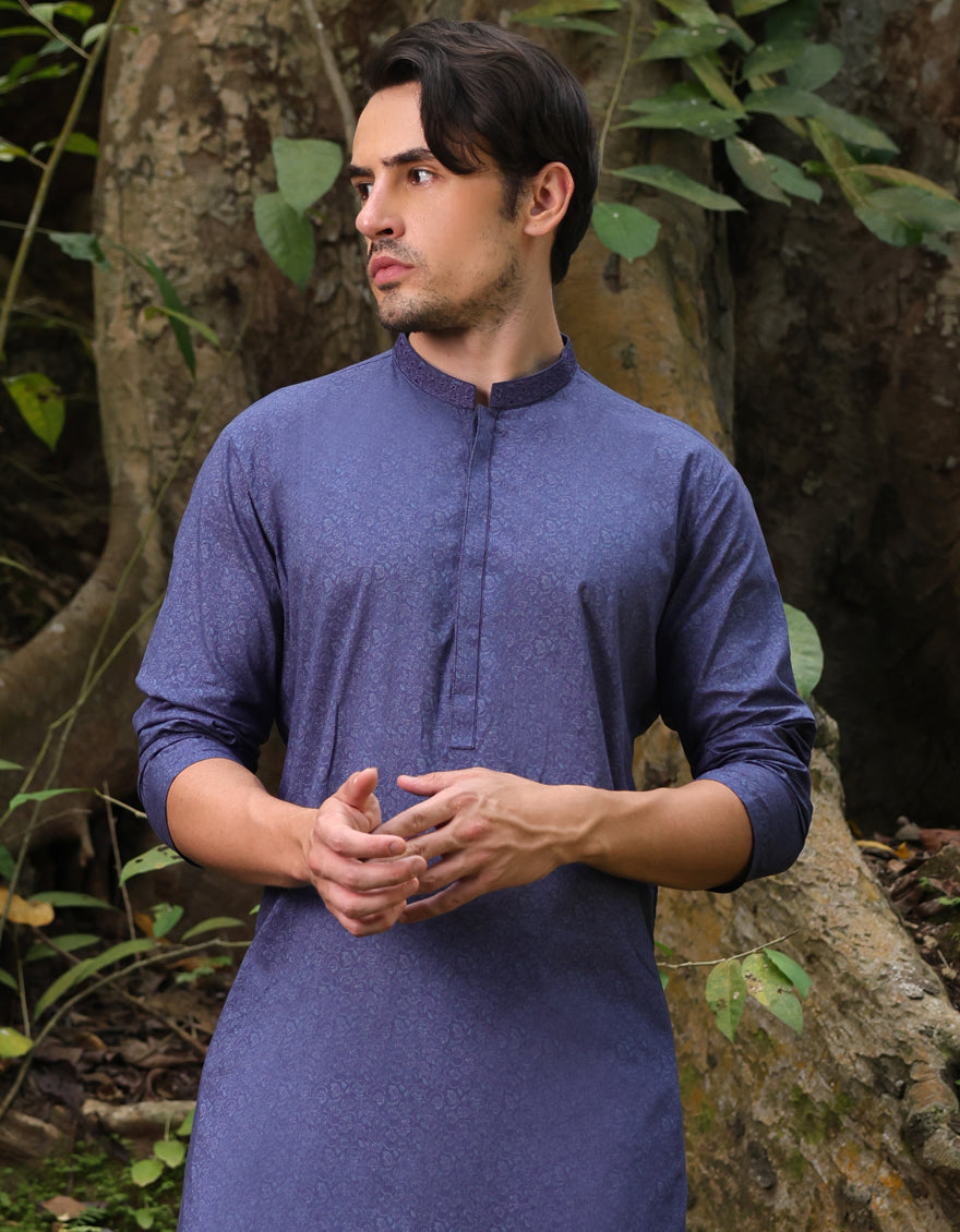 Premium Cotton Blue Kurta for Men by J. Junaid Jamshed - Comfortable Traditional Pakistani Wear for Eid, Weddings & Festive Occasions