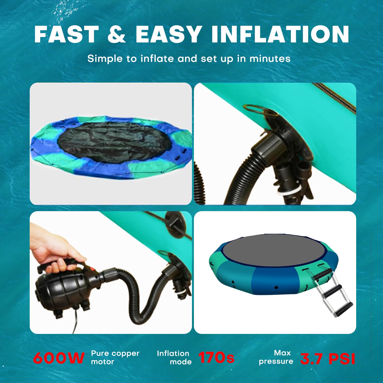 BEYOND MARINA 10FT Inflatable Water Trampoline for Lake, Beach & Pool - Heavy Duty Floating Bouncer with Electric Pump for Adults & Kids - Perfect for Water Sports, Summer Fun & Backyard Parties