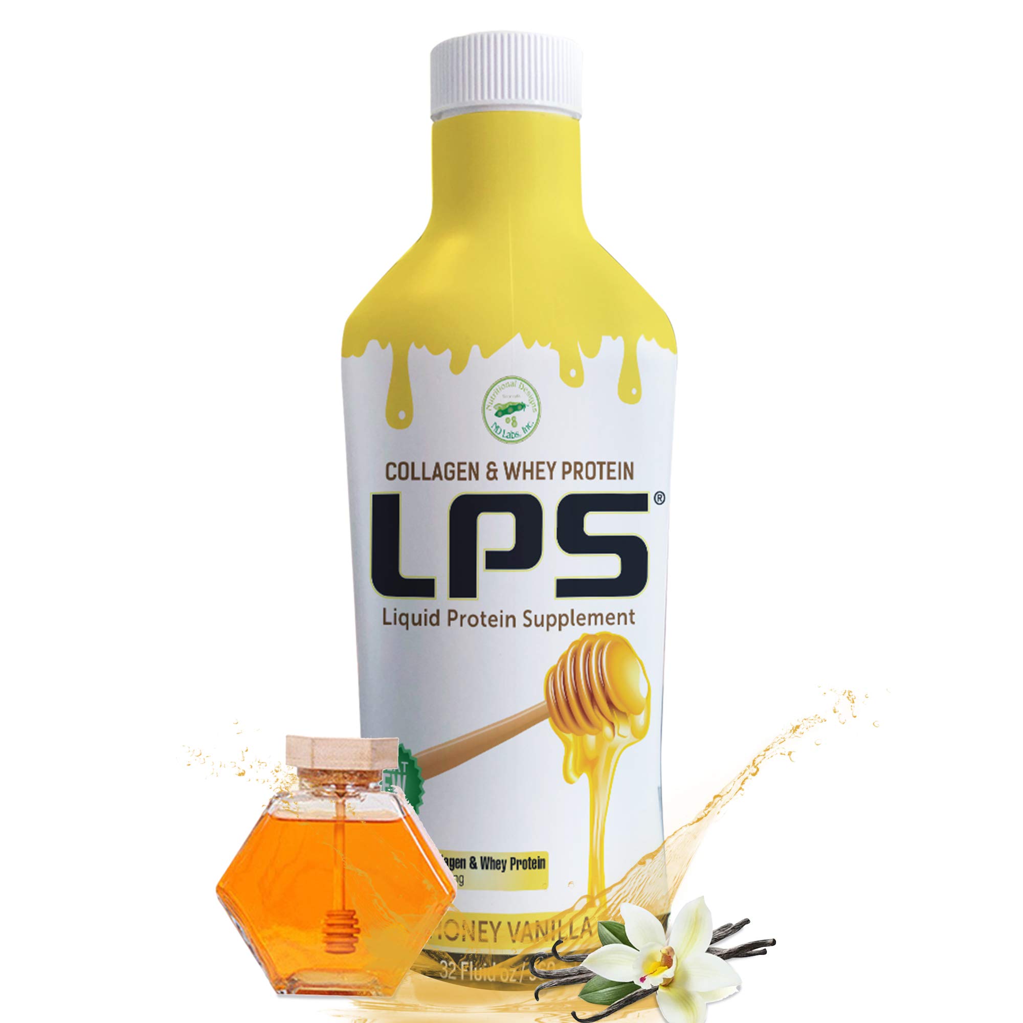 Sugar-Free Liquid Collagen & Whey Protein Supplement for Men & Women - Non-GMO, Promotes Healthy Skin & Hair - Honey Vanilla Flavor (6-Pack) | Post-Workout Recovery & Daily Beauty Boost