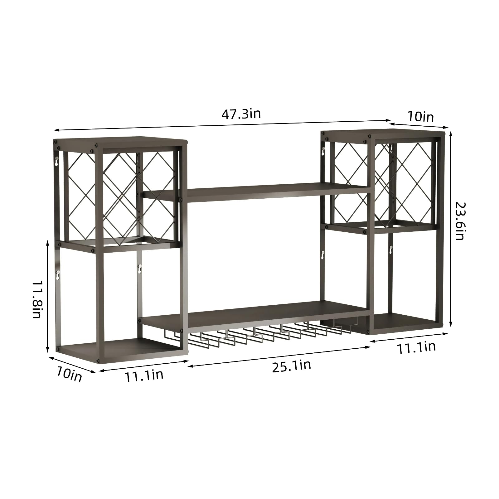 Wall Mounted Wine Rack with Glass Holder - 2 Tier Metal Floating Bar Shelf for Liquor Storage | Multi Functional Wine Display Rack for Home Bar, Dining Room & Kitchen | Perfect for Small Spaces & Entertaining Guests