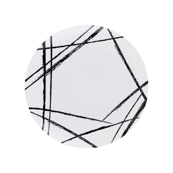 10-Pack White and Black Round Plastic Plates - Durable Dishware for Parties, Picnics, and Everyday Dining