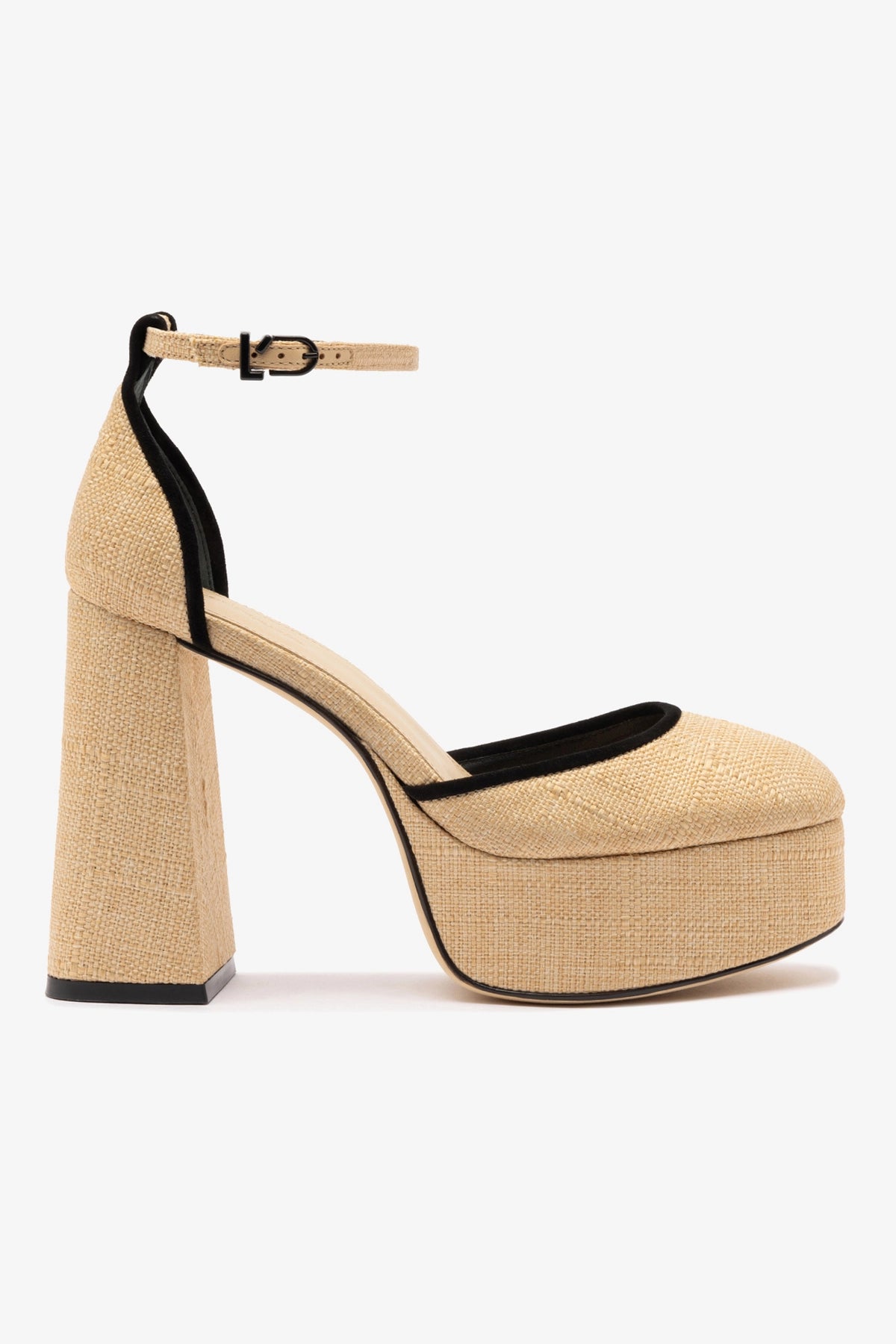 Ari Pump Women's Shoes in Beige Raffia with Black Leather Trimming - Comfortable Heels for Work, Weddings & Special Occasions