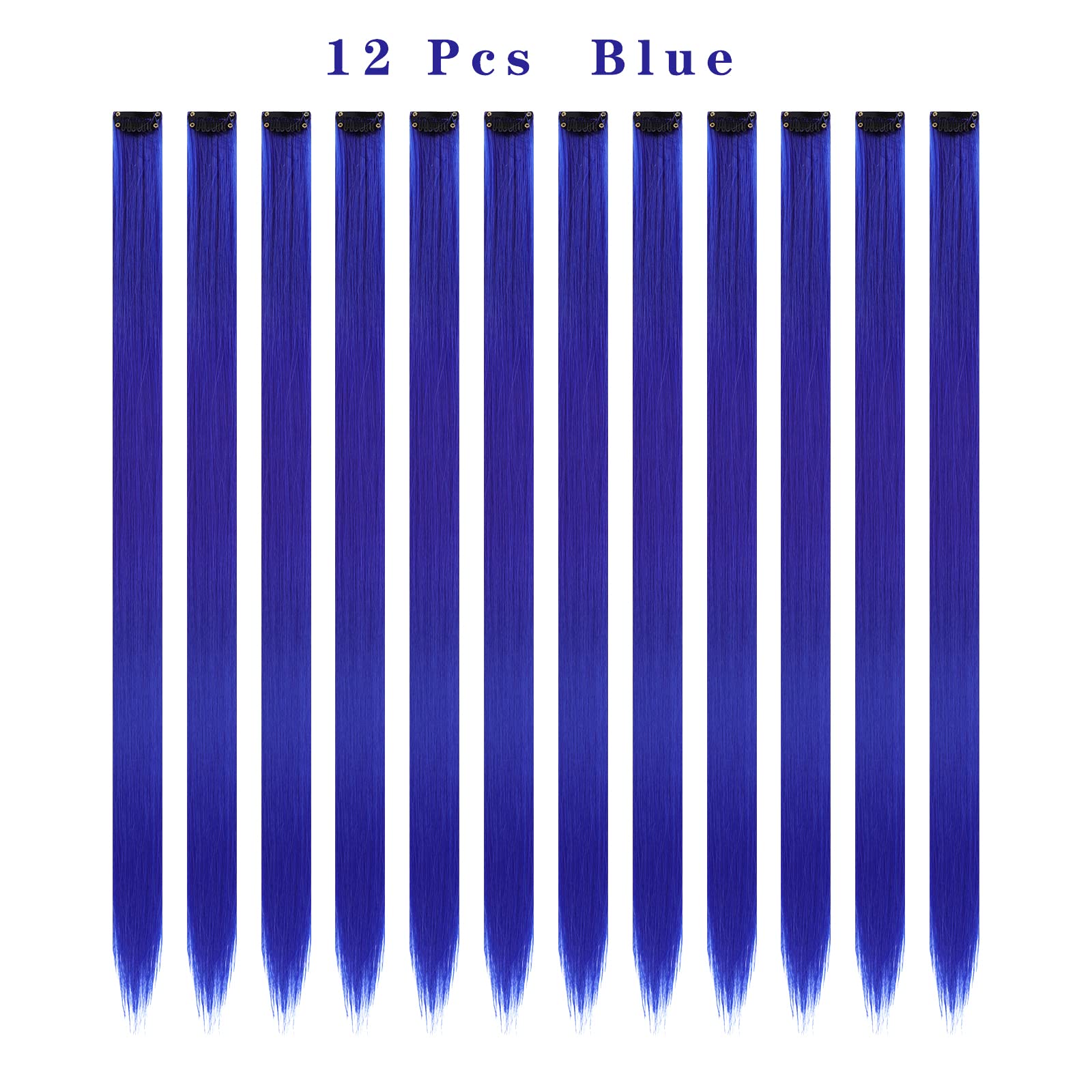 12PCS Blue Clip-in Hair Extensions 22 Inch - Vibrant Colored Synthetic Hair Extensions for Women & Kids - Perfect for Cosplay, Parties & Daily Styling (12 Pieces, Blue)