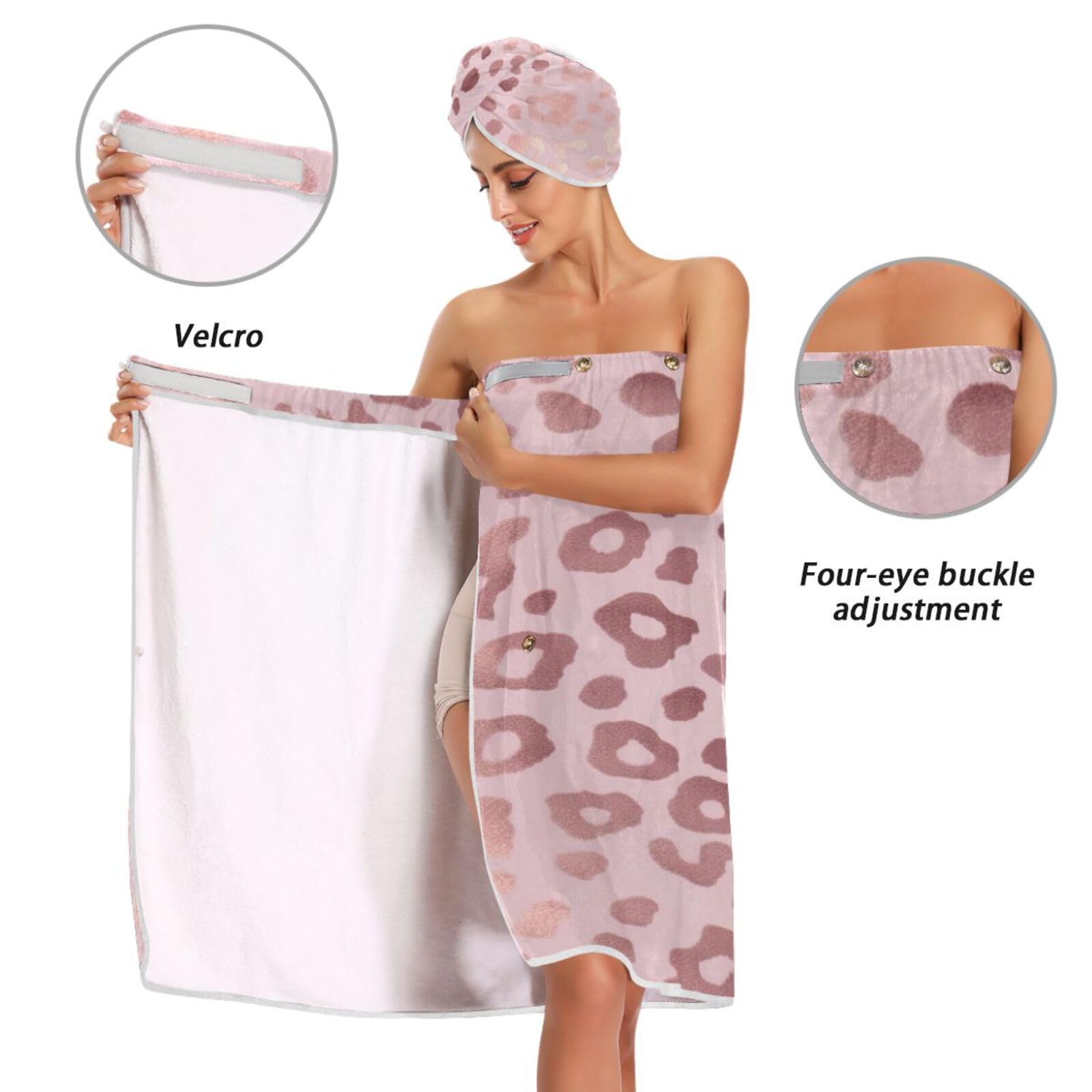 3PCS Rose Gold Leopard Print Bath Towel Set for Women - Super Soft, Quick Dry & Adjustable Hair Wrap - Perfect for Spa, Shower, Gym & Beach Use